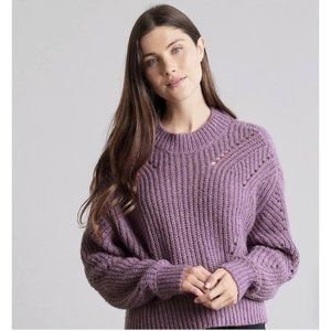 Elizabeth and James Open Stitch Crew Neck Cropped Sweater in Giada Purple